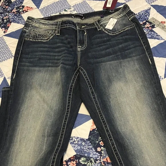 Vigoss Dark Blue Boot Cut Jeans with White Stitching - Picture 2 of 11